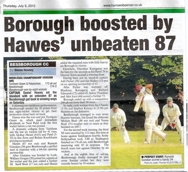 Borough boosted by Hawes unbeaten 87
